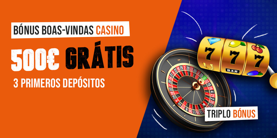 Luckia triplo bónus: bónus boas-vindas casino é de 500€ grátis nos 3 primeiros depósitos. Imagem de uma roleta e de uma slot.