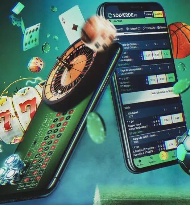 Solverde App Mobile: imagem da esquerda apresenta app casino, imagem da direita mostra app apostas desportivas