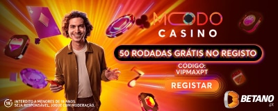 Betano em modo Casino: 50 rodadas grátis no registo com código VIPMAXPT
