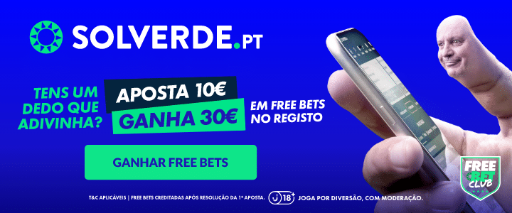 Imagem de divulgação do bónus Solverde Desporto "Aposta 10€ Ganha 30€ em free bets no registo".